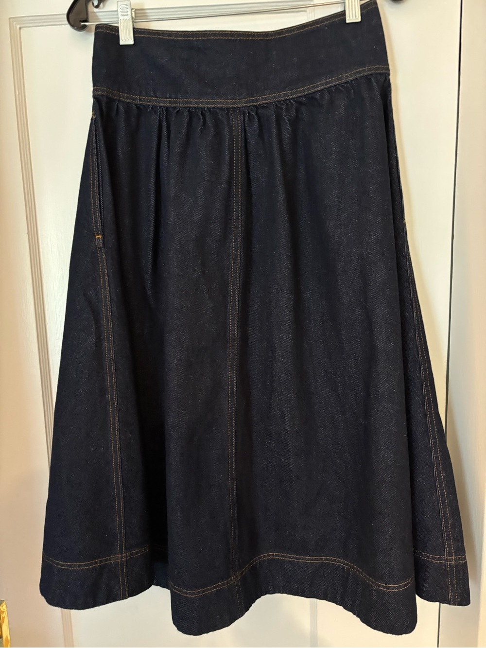 Loeffler Randall Dark Blue Denim Button-Front A-Line Skirt - Picture 5 of 5